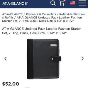 AT-A-GLANCE Undated Faux Leather Fashion Starter Set, 7 Ring, Black, Desk Size